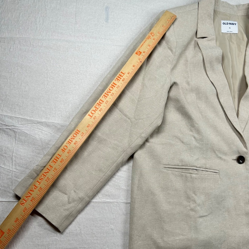 Old Navy Blazer Womens XL Linen Blend Taylor Fitted Rayon Beige Wheat Career - Picture 10 of 10